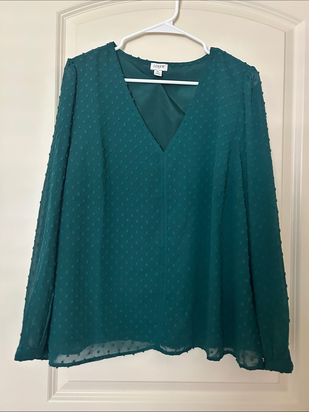 J. Crew Emerald Green Swiss-Dot V-Neck Long-Sleeve Blouse